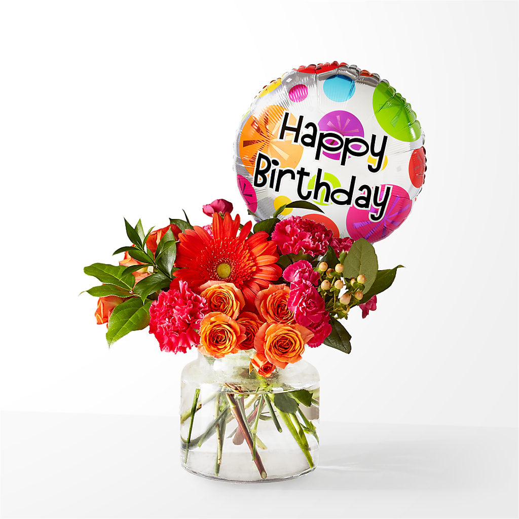 Fiesta Bouquet with Birthday Balloon – Garden City Florist, Arlington VA