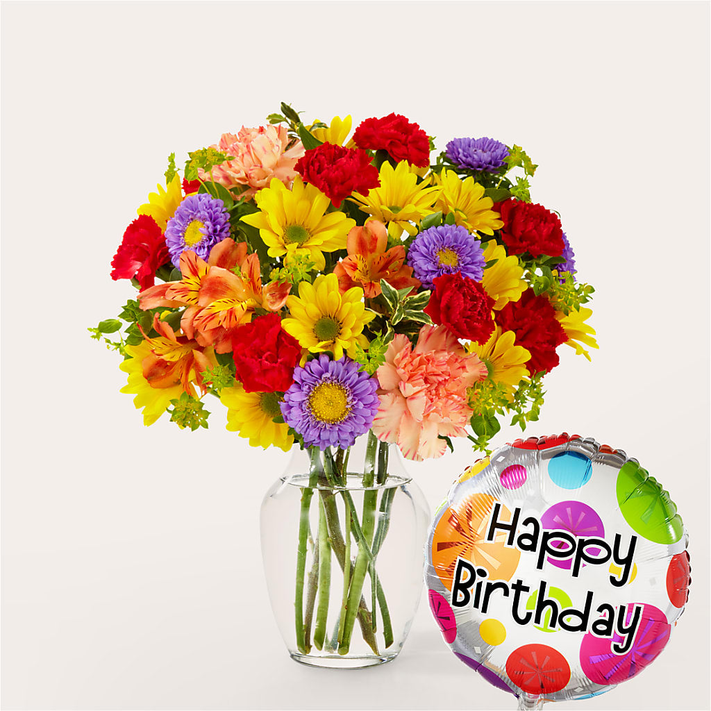 Kaleidoscope Bouquet with Birthday Balloon – Garden City Florist, Arlington VA