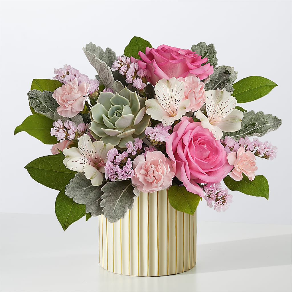 Dusty Rose Bouquet with Ivory Vase – Garden City Florist, Arlington VA
