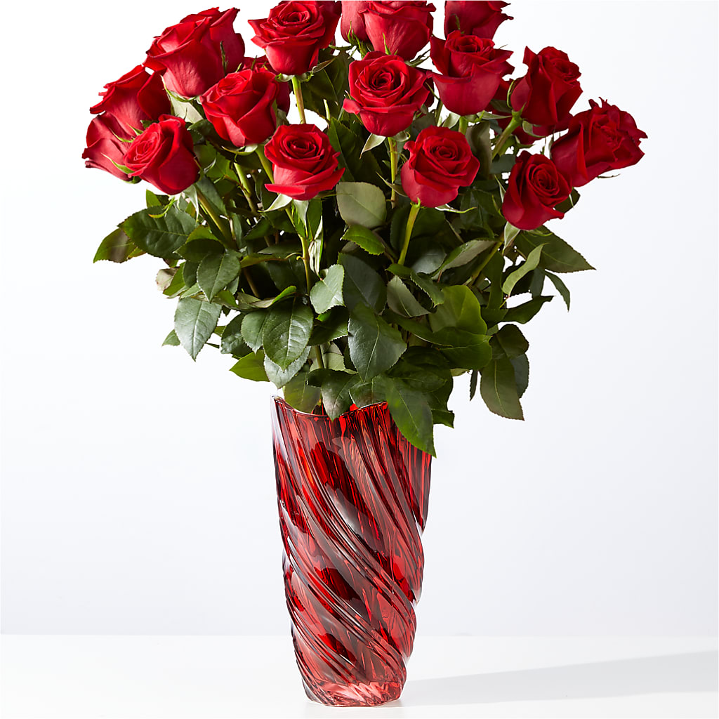 Classic Love Red Rose Bouquet with Luxe Swirl Vase – Garden City Florist, Arlington VA
