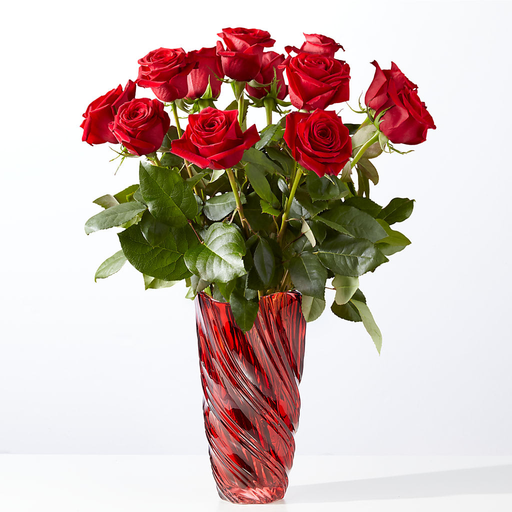 Classic Love Red Rose Bouquet with Luxe Swirl Vase – Garden City Florist, Arlington VA