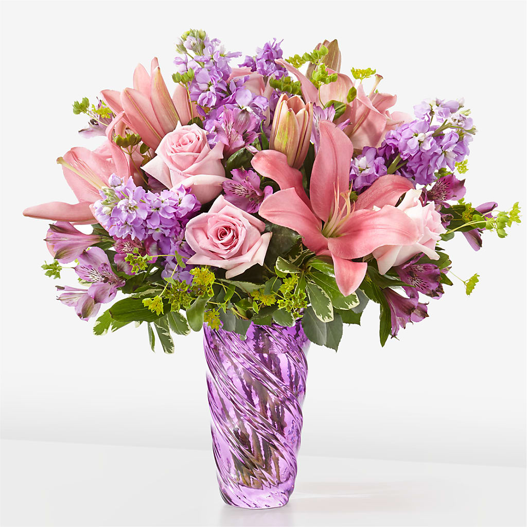 Precious Petals Bouquet with Luxe Swirl Vase – Garden City Florist, Arlington VA