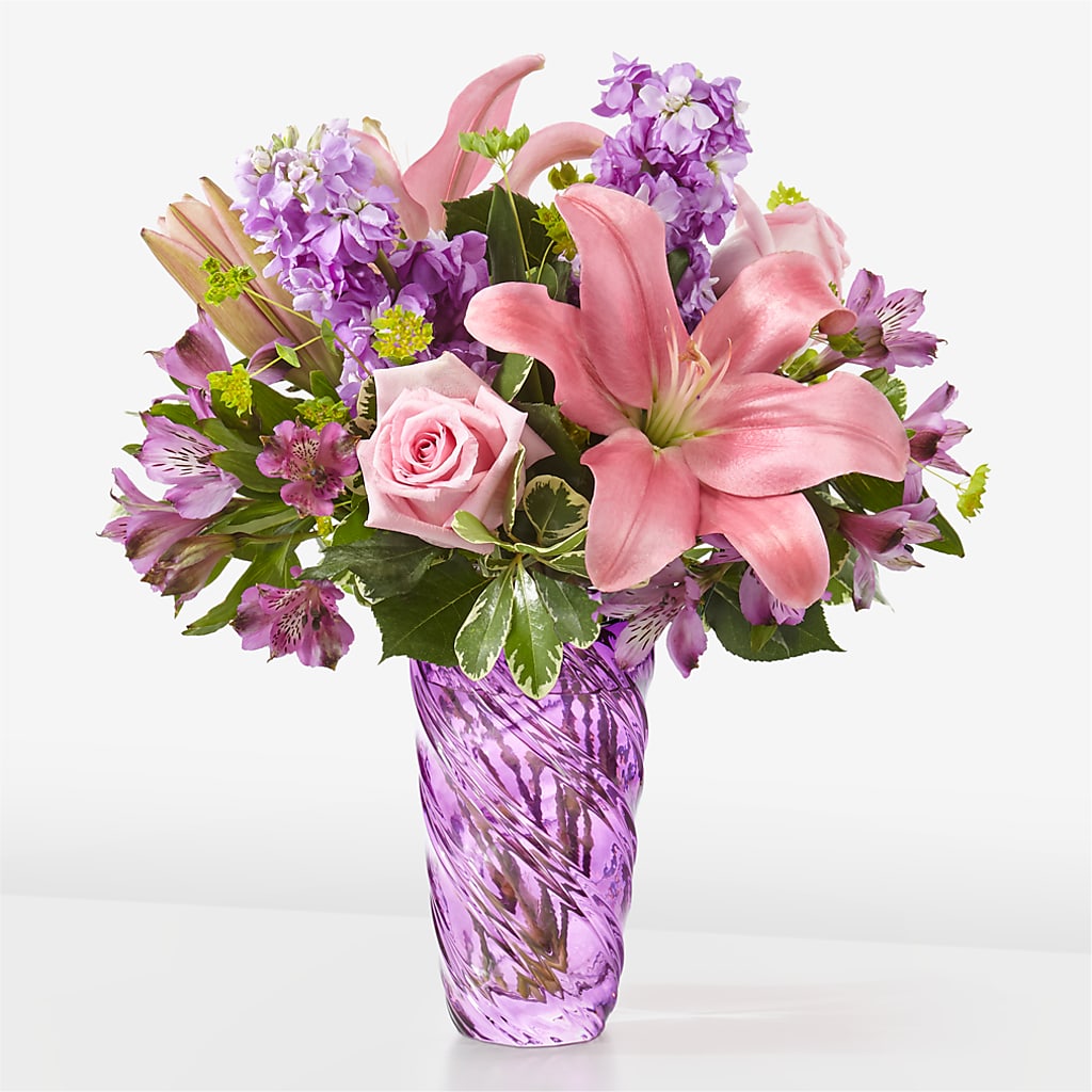 Precious Petals Bouquet with Luxe Swirl Vase – Garden City Florist, Arlington VA
