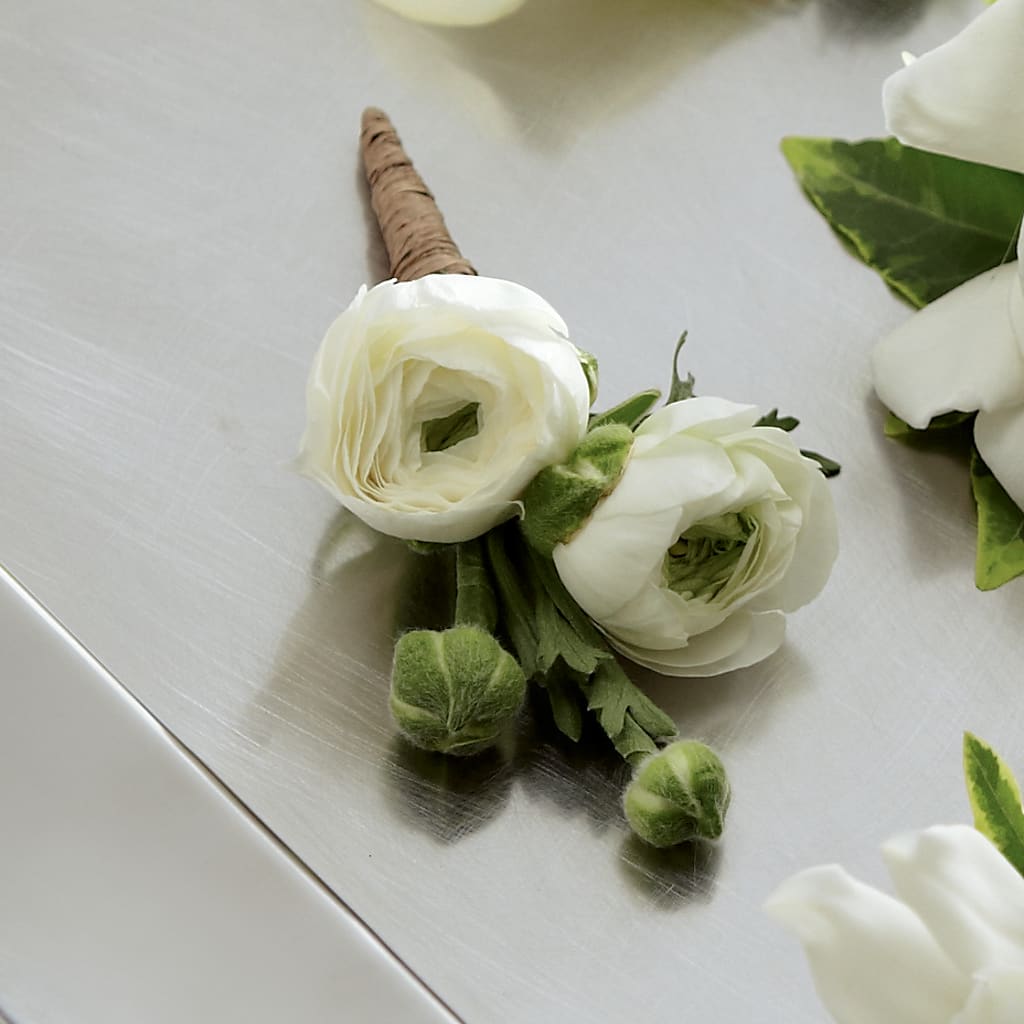 White Ranunculus Boutonniere – Garden City Florist, Arlington VA