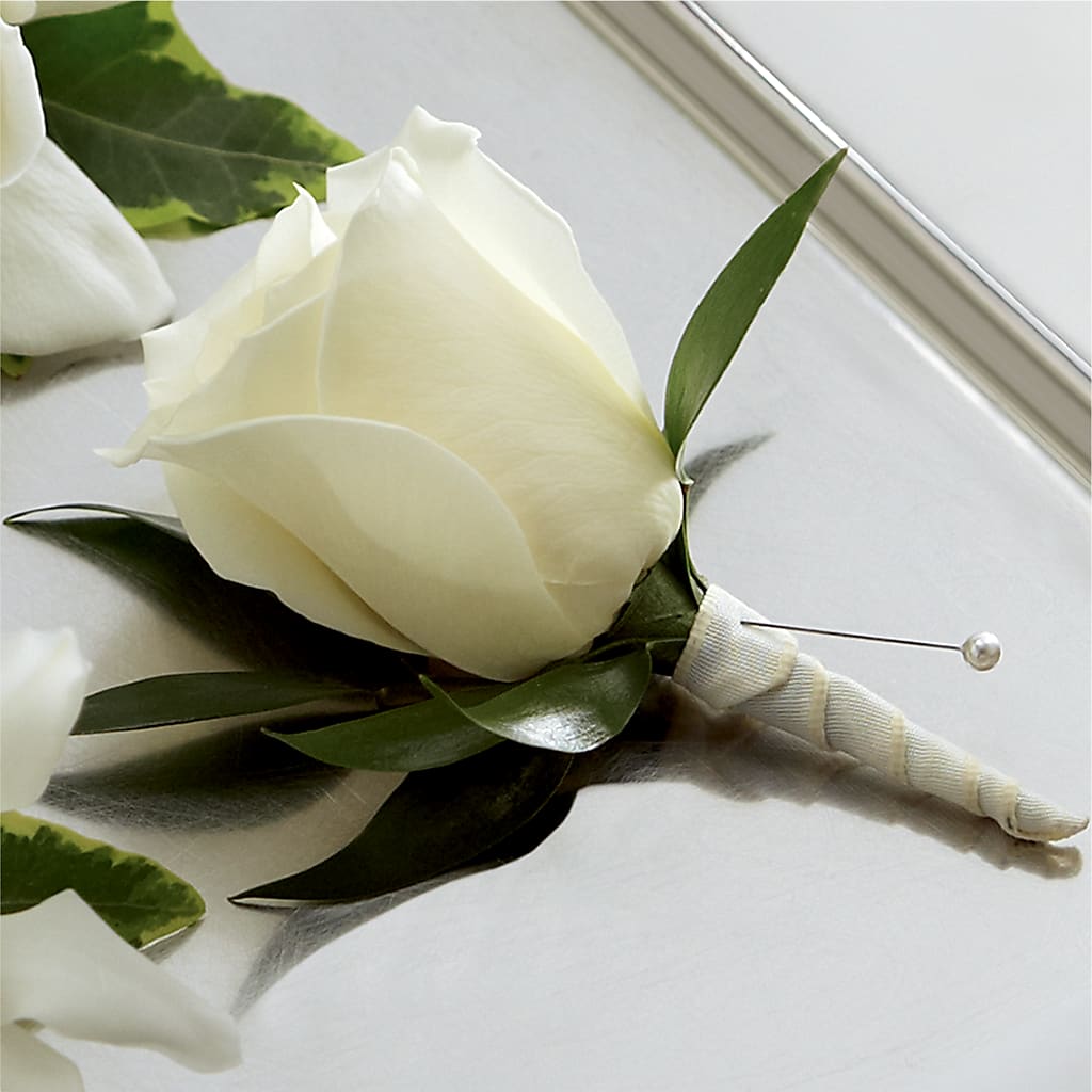 White Rose Boutonniere – Garden City Florist, Arlington VA