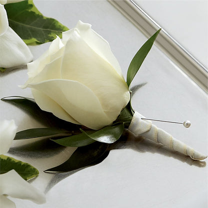 White Rose Boutonniere –  Garden City Florist, Arlington VA